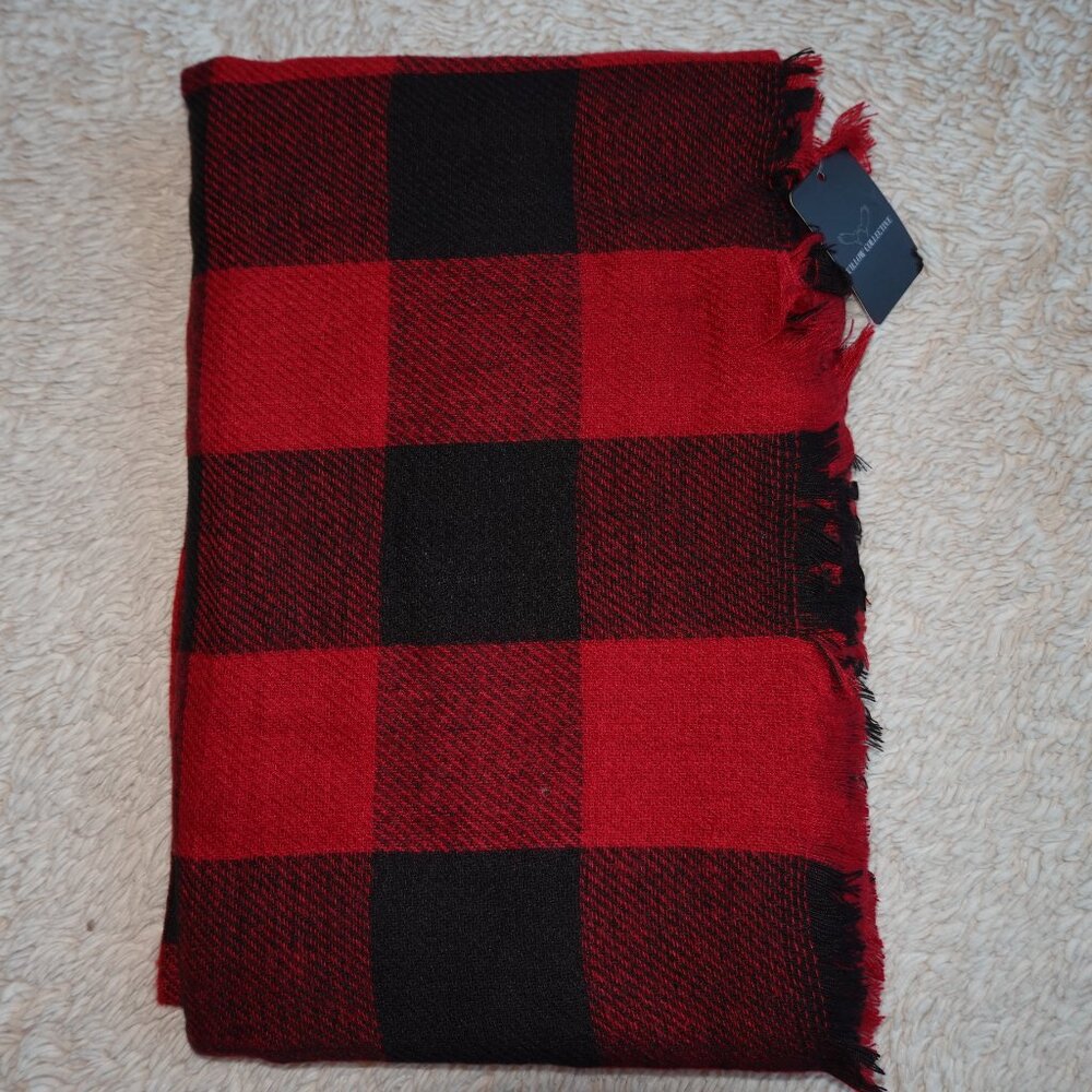 Very Soft Blanket Scarf, 55" x 55", Red Black Buffalo Plaid NWT
